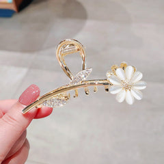 Chic CZ Inlaid Opal Daisy Flower Chignon Claw Clip Hair Clip
