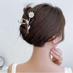 Chic CZ Inlaid Opal Daisy Flower Chignon Claw Clip Hair Clip
