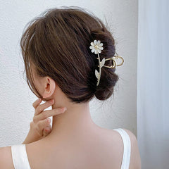 Chic CZ Inlaid Opal Daisy Flower Chignon Claw Clip Hair Clip