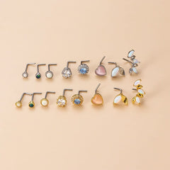 Chic CZ Inlaid Opal Floral Heart Nose Piercing Nose Stud