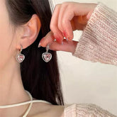 Chic CZ Inlaid Pink Crystal Dangle Heart Earrings