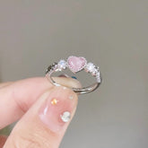 Chic CZ Inlaid Pink Opal Heart Ring