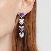 Chic CZ Inlaid Purple Crystal Heart Dangle Earrings