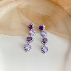Chic CZ Inlaid Purple Crystal Heart Dangle Earrings