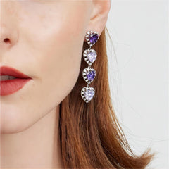 Chic CZ Inlaid Purple Crystal Heart Dangle Earrings