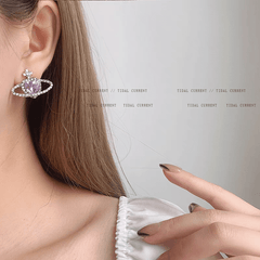 Chic CZ Inlaid Purple Saturn Necklace Earrings Bracelet Set