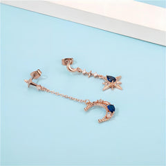 Chic CZ Inlaid Rhinestone Moon Phase Star Dangle Earrings