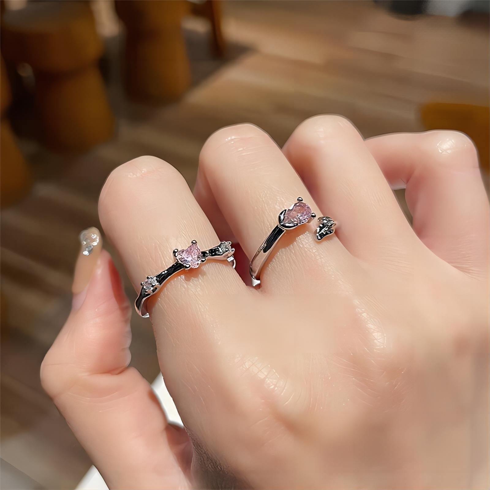 Chic CZ Inlaid Rose Heart Open Ring