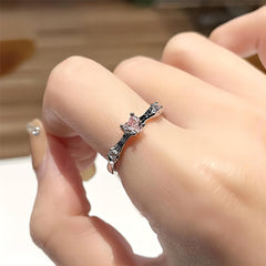 Chic CZ Inlaid Rose Heart Open Ring