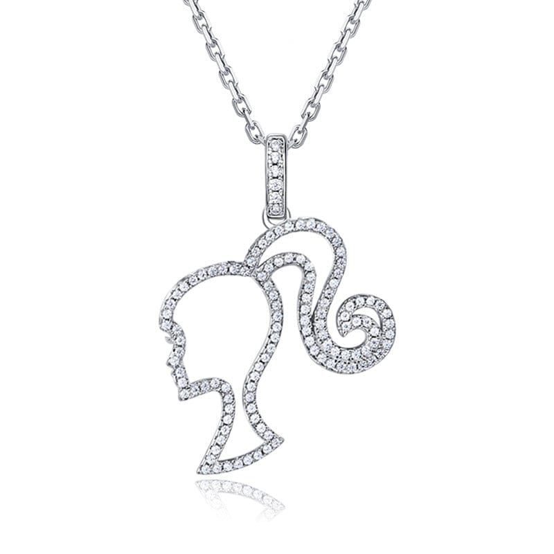 Chic CZ Inlaid S925 Sterling Silver Hollow Barbie Pendant Necklace