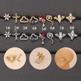 Chic CZ Inlaid Snake Bat Cloud Floral Cross Heart Nose Piercing Nose Stud