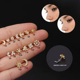 Chic CZ Inlaid Snowflake Moon Phase Star Titanium Nose Piercing Nose Stud