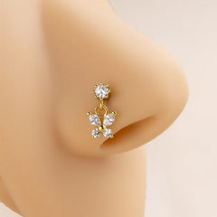 Chic CZ Inlaid Stainless Steel Butterfly Nose Piercing Nose Stud