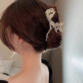 Chic Crystal Pearl Inlaid Rose Chignon Claw Clip Hair Clip