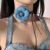 Chic Denim Flower Wax Cord String Necklace
