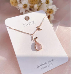 Chic Duo Enamel Butterfly Opal Pendant Necklace