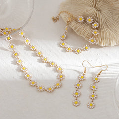 Chic Enamel Daisy Flower Necklace Earrings Bracelet Set