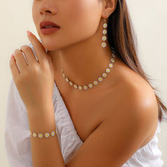 Chic Enamel Daisy Flower Necklace Earrings Bracelet Set