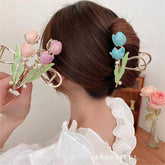 Chic Enamel Duo Tulip Chignon Claw Clip Hair Claw