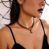 Chic Enamel Moon Pendant Crystal Ball Chain Choker Necklace Set