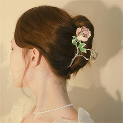 Chic Enamel Pink Rose Chignon Claw Clip Hair Clip
