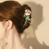 Chic Enamel Pink Rose Chignon Claw Clip Hair Clip