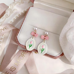 Chic Enamel Pink Tulip Earrings
