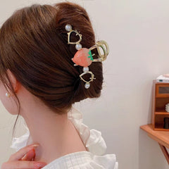 Chic Enamel Strawberry Heart Hair Claw Clip
