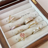 Chic Floral Butterfly Pearl Ring Set