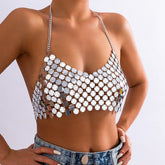 Chic Gold Silver Tone Backless Sequins Bra
