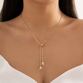 Chic Gold Silver Tone Star Charm Cable Chain Y Necklace