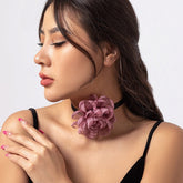 Chic Grenadine Flower Ribbon Collar Choker Necklace