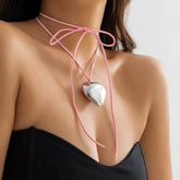 Chic Heart Pendant Colorful Velvet String Necklace