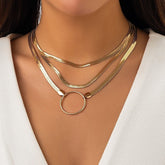 Chic Layered Halo Pendant Herringbone Chain Necklace Set