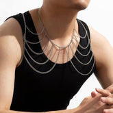 Chic Layered Silver Tone Chain Tassel Shoulder Necklace