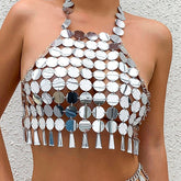 Chic Lingerie Halter Top Backless Glitter Tassel Sequins Bra
