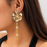 Chic Pearl Charm Floral Tassel Dangle Earrings