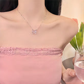 Chic Pink Cats Eye Stone Butterfly Necklace