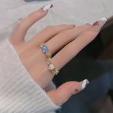 Chic Rhinestone Inlaid Opal Heart Ring