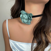 Chic Satin Edging Flower Velvet Fabric Collar Choker
