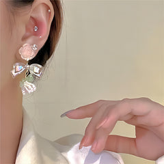 Chic Seed Beaded Floral Bowknot Rose Earrings