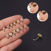 Chic Stainless Steel CZ Inlaid Floral Butterfly Heart Star Nose Piercing Nose Stud