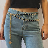 Chic Velvet Interwoven Waist Chain | Relief Coin Pendant Belly Chain | Trendy Layered Body Chain
