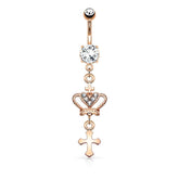 Christian Crown and Cross Dangling Belly Button Navel Ring