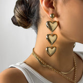 Chunky Gold Silver Tone Dangle Heart Earrings