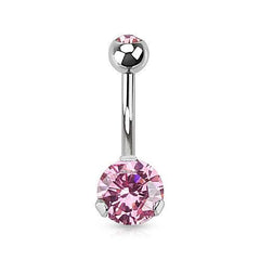 Classic Pink CZ 8mm Gem Surgical Steel Belly Button Navel Ring