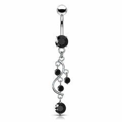Classic Traditional Vine Prong Black Dangling Surgical Steel Belly Button Navel Ring