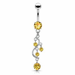 Classic Traditional Vine Prong Topaz Dangling Surgical Steel Belly Button Navel Ring