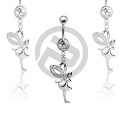 Clear CZ Fairy with Wings Belly Button Navel Ring Dangle