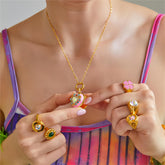 Crystal Inlaid 18K Gold Filled Enamel Heart Locket Necklace